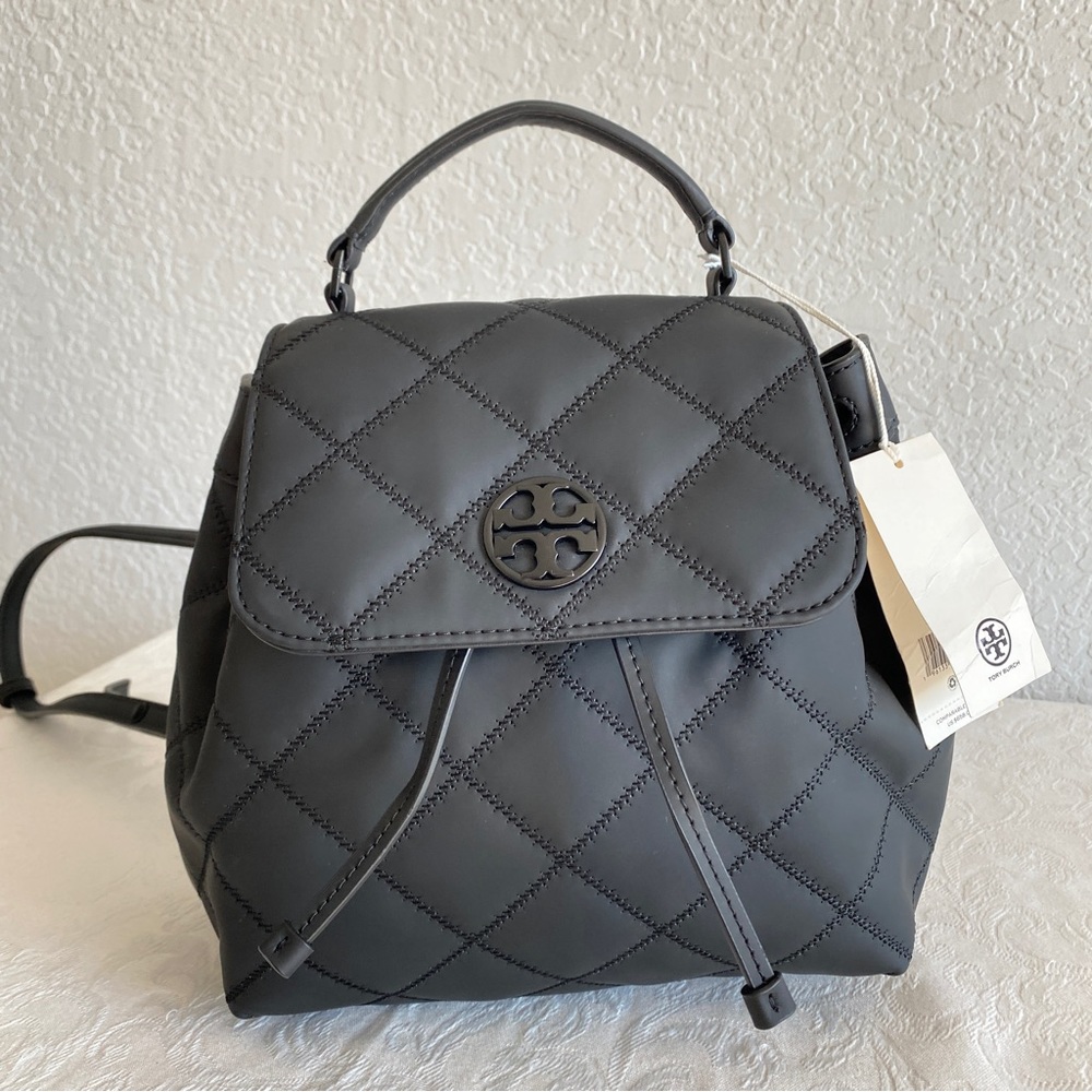 Tory Burch black quilted backpack